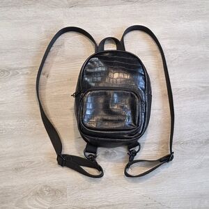 Zara Black Crocodile-Embossed Women's Backpack Mini